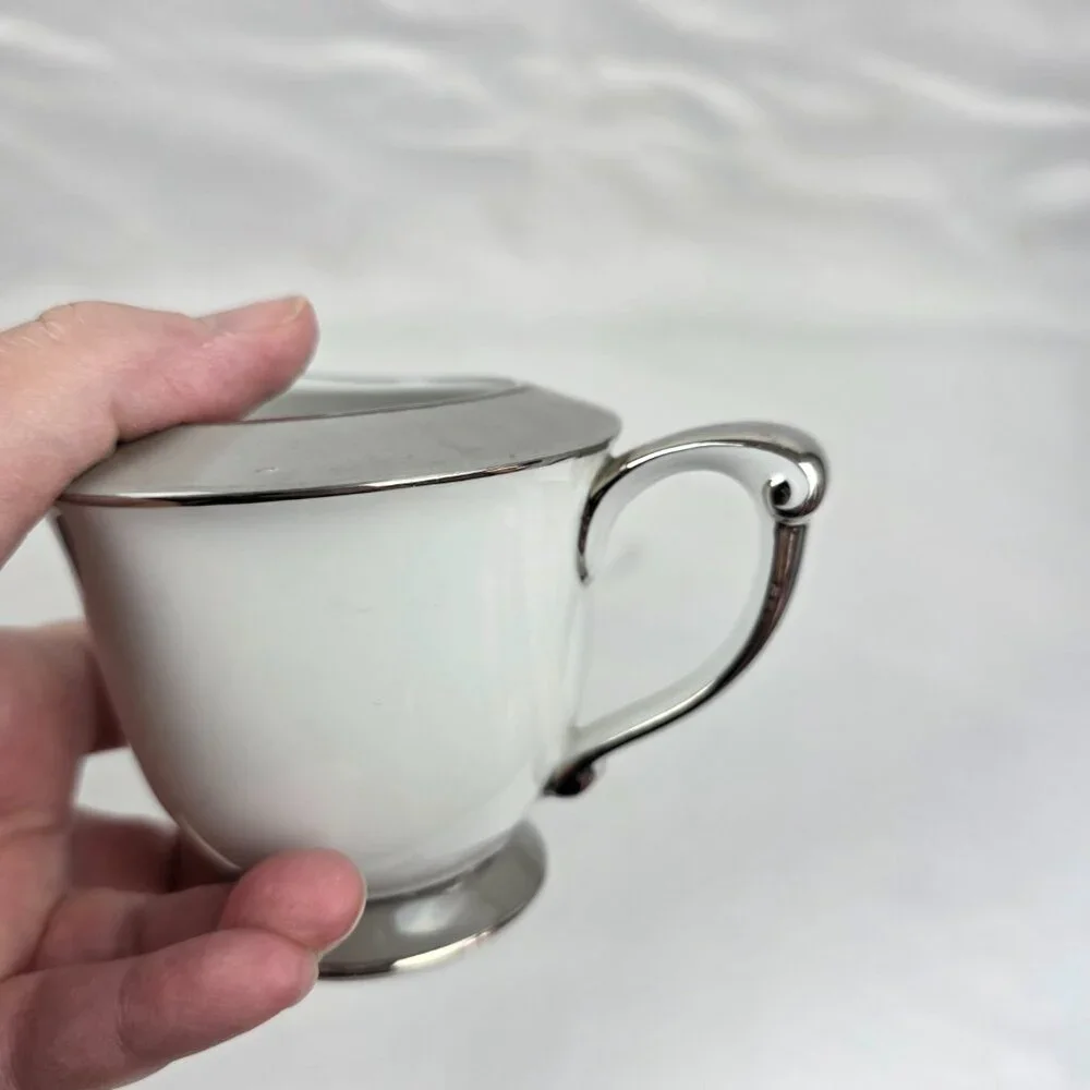 Sango Plantina Creamer White with Gray Band & Platinum Trim